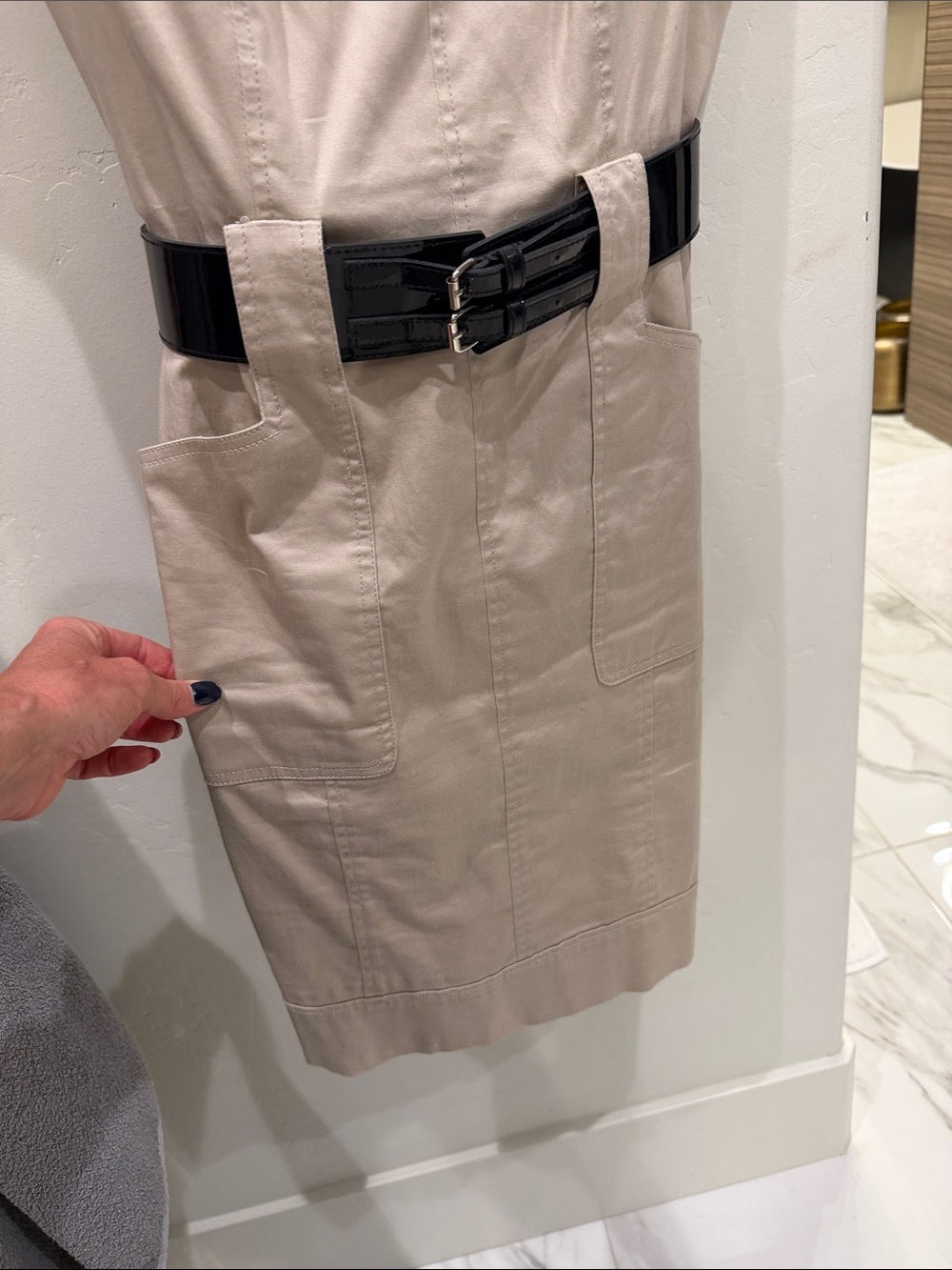 White House Black Market Beige Midi Dress with Black Belt